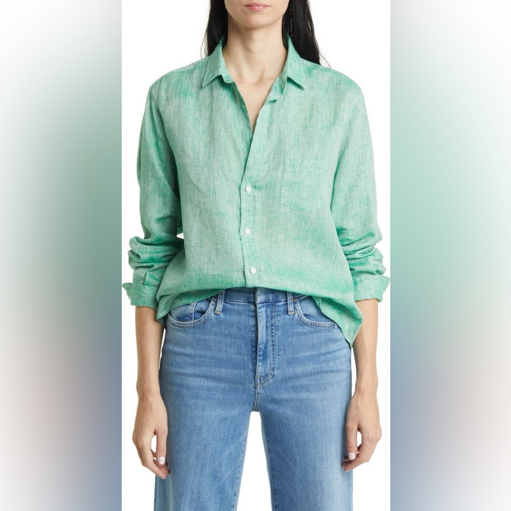 Frank & Eileen Eileen Relaxed Linen Button-Up Shirt Women’s Size Large, Green